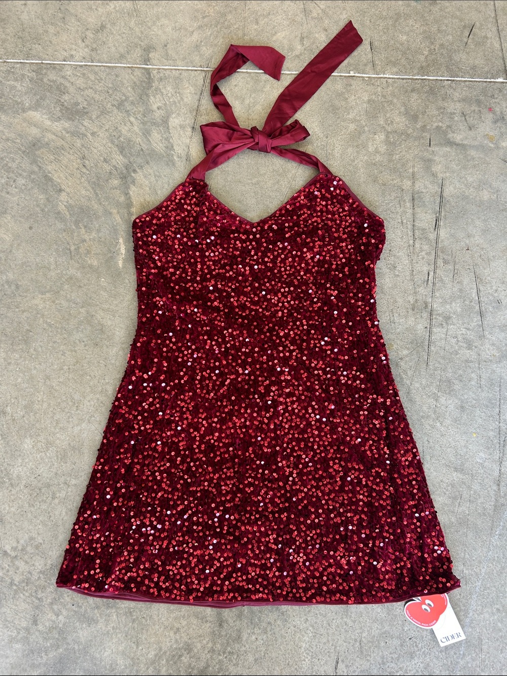 Cider Red Sequin Halter Mini Dress
